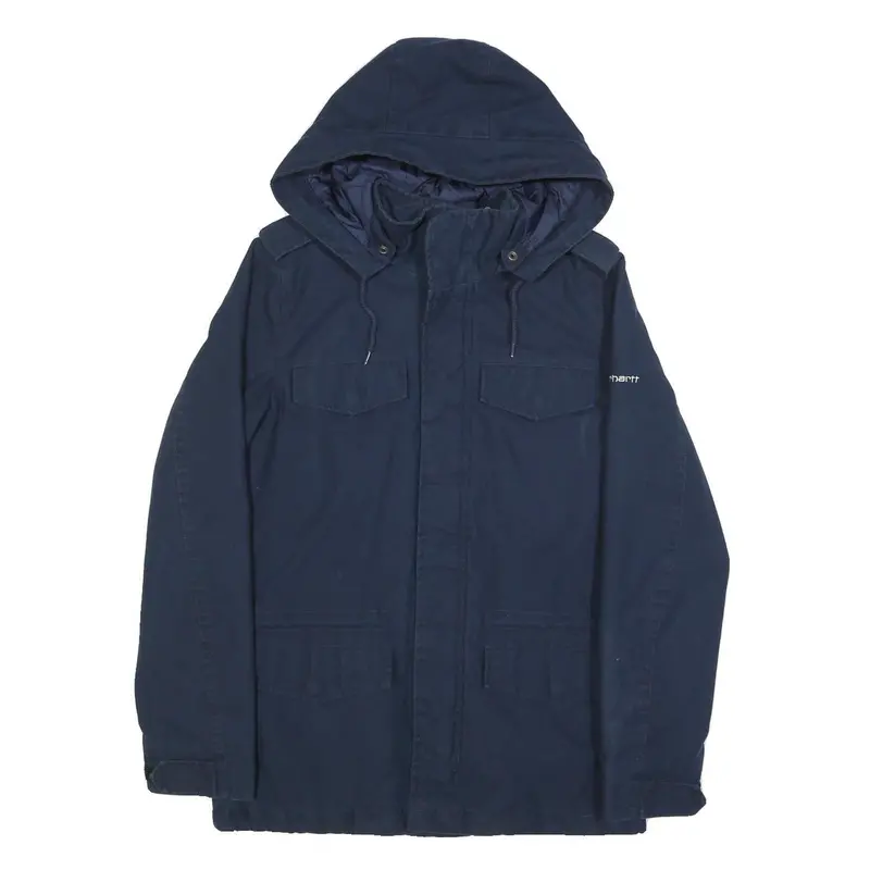 Carhartt Mens Navy Blue Hooded Cotton Blend Jacket S Zip Casual Workwear 1