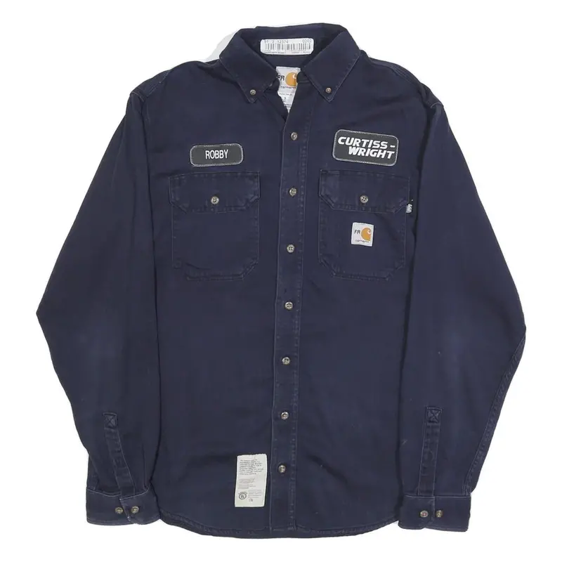 Carhartt Mens Navy Blue Work Shirt S Button-Down Cotton Blend Utility Style 1