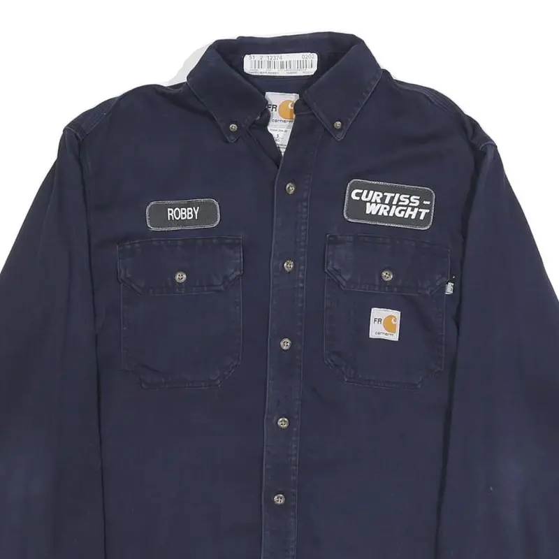 Carhartt Mens Navy Blue Work Shirt S Button-Down Cotton Blend Utility Style 2