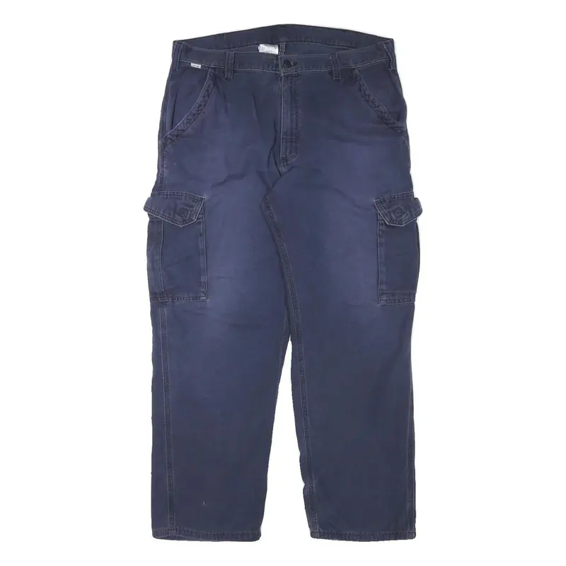Carhartt Mens Navy Relaxed Cargo Trousers W36 L29 Cotton Blend Workwear 1