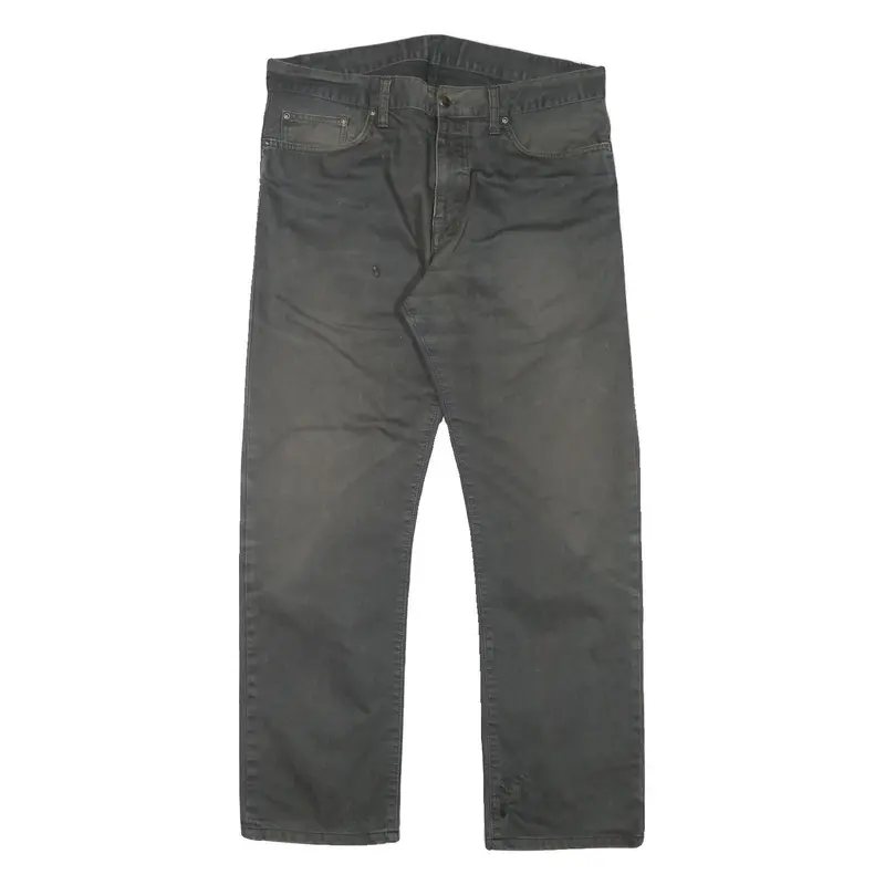 Carhartt Mens Regular Fit Cotton Blend Black Trousers W35 L29 Workwear Zip 1