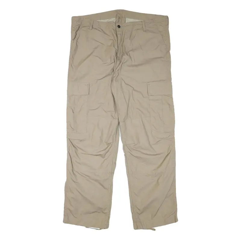Carhartt Mens Relaxed Beige Cargo Trousers W41 L32 Cotton Blend Zip Closure 1