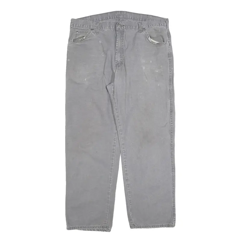 Carhartt Mens Relaxed Cotton Blend Grey Workwear Trousers W36 L30 Durable Zip 1