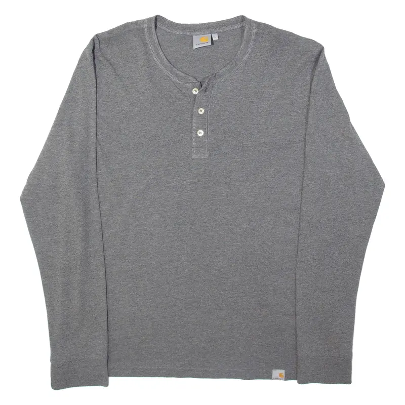 Carhartt Mens T-Shirt Grey Long Sleeve Button Neck L 1