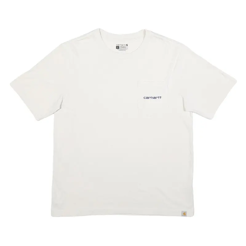Carhartt Mens White T-Shirt L Short Sleeve Crew Neck Branded Pocket Logo 1