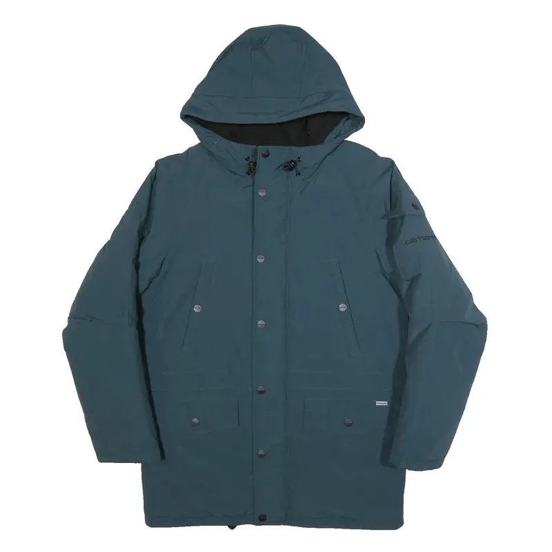 Carhartt Wip Mens Blue Nylon Hooded Jacket S Zip Workwear Outerwear 1