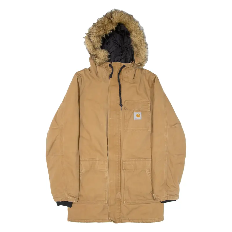 Carhartt Wip Siberian Quilted Lined Mens Parka Coat Brown Hooded Xs 1