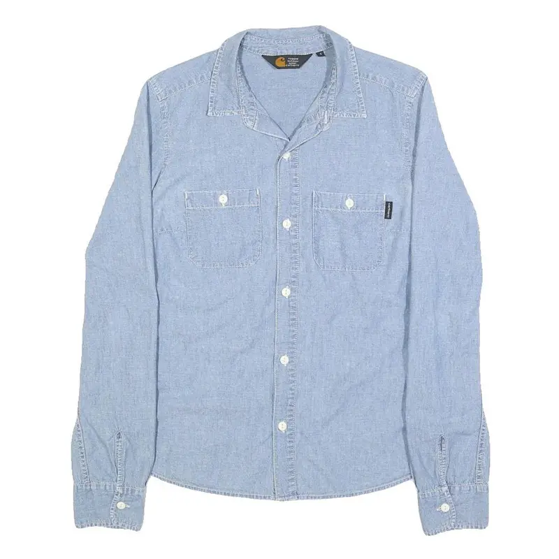Carhartt Womens Blue Denim Shirt S Button Front Cotton Casual Workwear 1