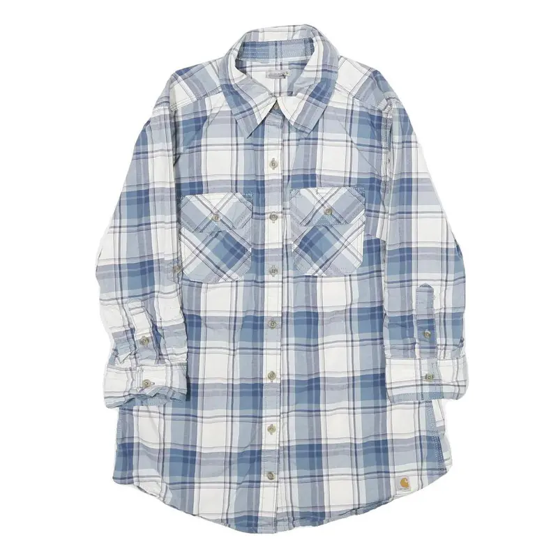Carhartt Womens Blue & White Check Shirt Xs Long Sleeve Cotton Blend Casual 1