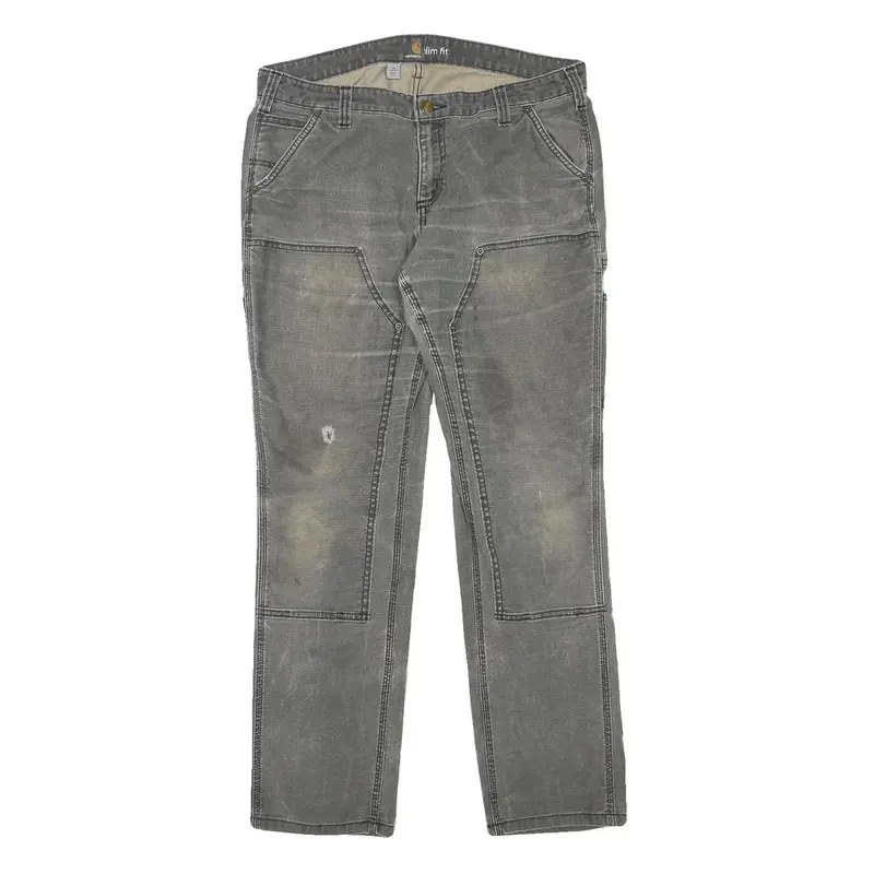 Carhartt Womens Cotton Blend Grey Slim Slim Fit Straight Leg Trousers W33 L29 1