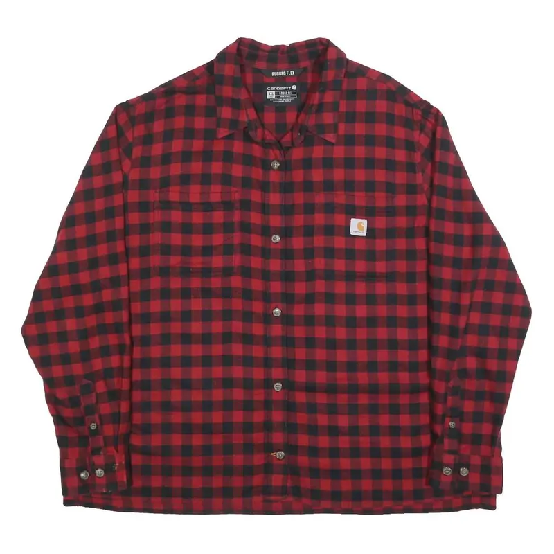 Carhartt Womens Red & Black Check Shirt 2Xl Rugged Flex Button-Down Long Sleeve 1