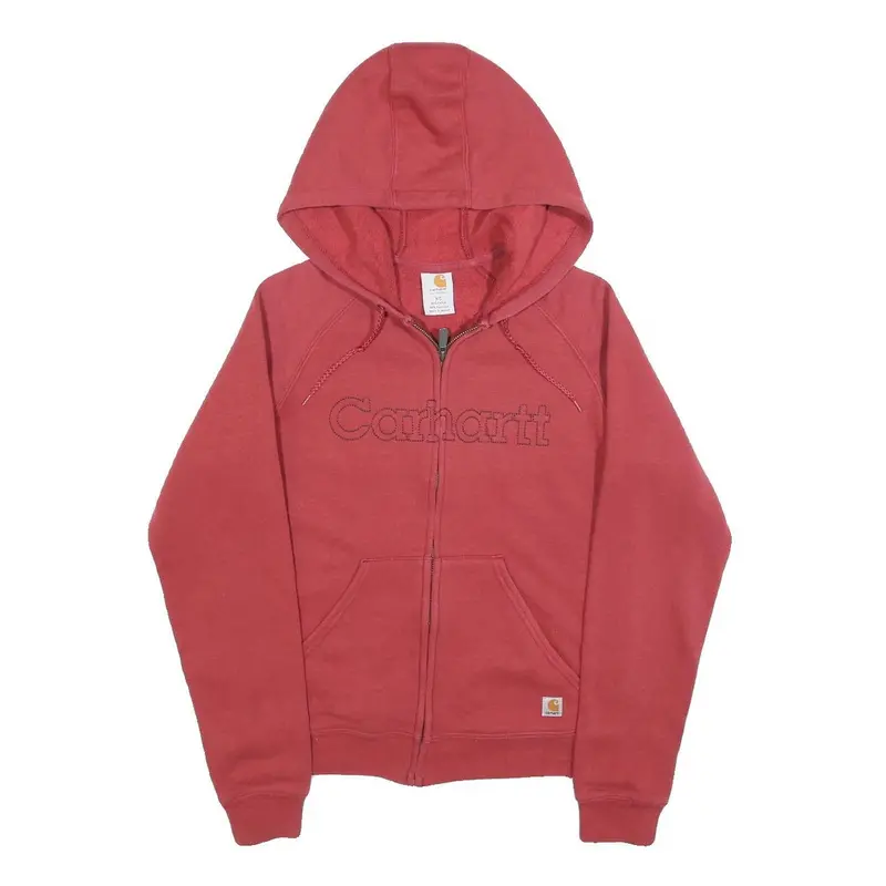 Carhartt Womens Red Zip Hooded Hoodie Xs Embroidered Logo Casual Sweatshirt 1