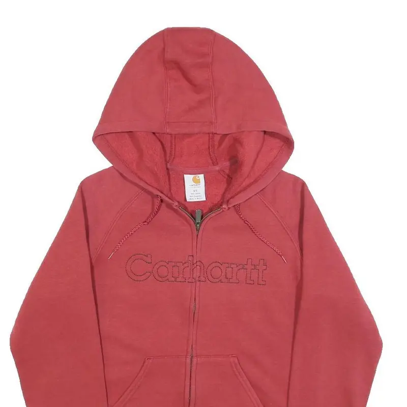 Carhartt Womens Red Zip Hooded Hoodie Xs Embroidered Logo Casual Sweatshirt 2