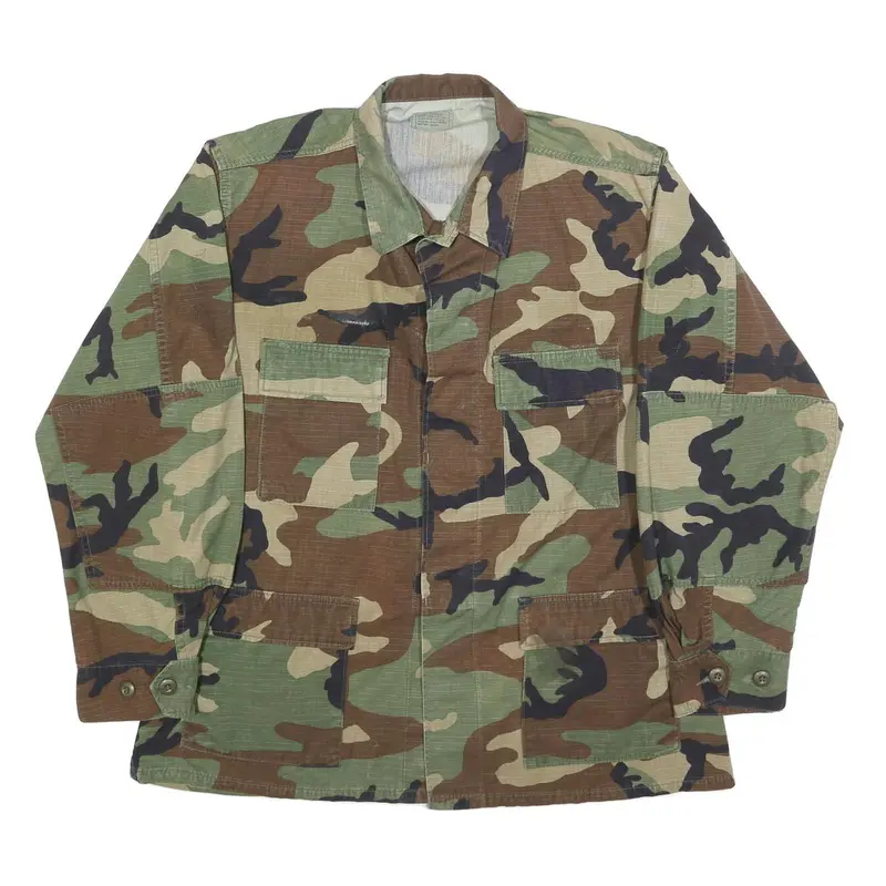 Caribbean Needle Point Inc Mens Green Brown & Black Camouflage Jacket L Cotton 1