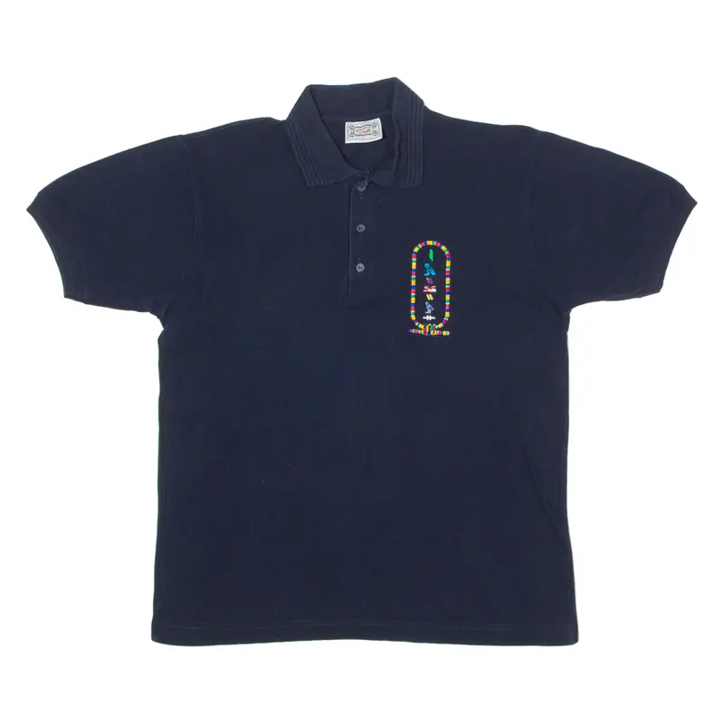 Carla Craft Hieroglyph Embroidery Mens Polo Shirt Blue 90S L 1