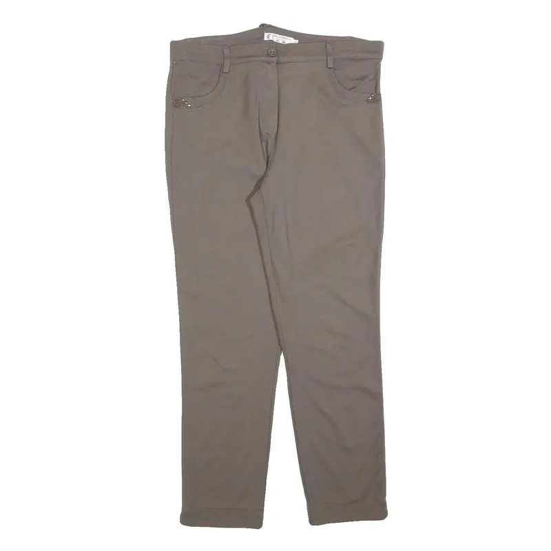 Carla Ferroni Womens Slim Taupe Trousers W32 L27 Zip Pockets Tailored 1