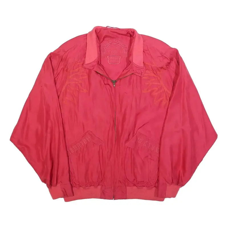 Carlo Colucci Mens Red Silk Bomber Xl Woven Plain Zip Jacket Elegant Retro 1