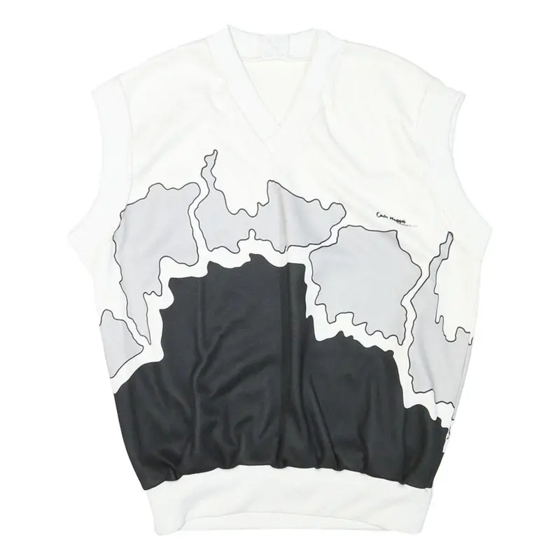 Carlo Maggio Mens White & Grey Black Abstract Pattern V-Neck S Sleeveless 1