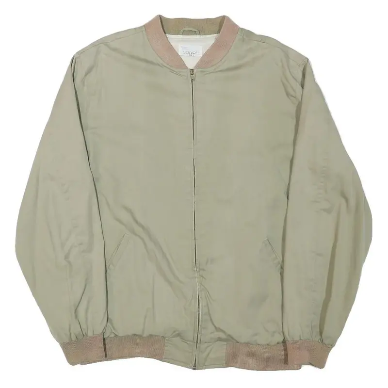 Carloff Mens Beige Bomber Jacket L Polyester Blend Plain Zip Closure Casual 1