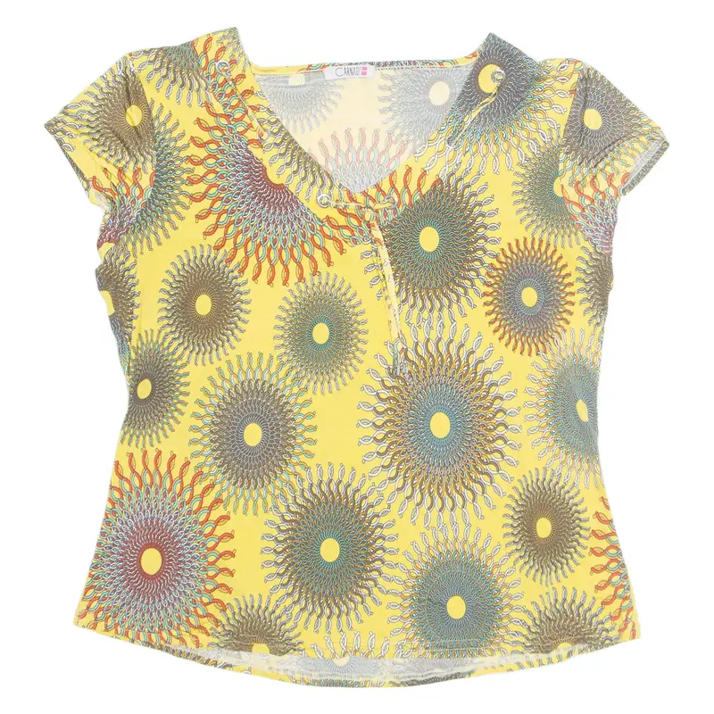 Carnaby Womens Printed Blouse Yellow Crazy Pattern M 1