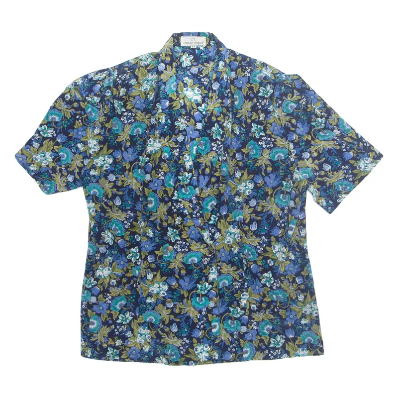 Carolina Pedroni Womens Printed Blouse Blue V-Neck Floral L 1