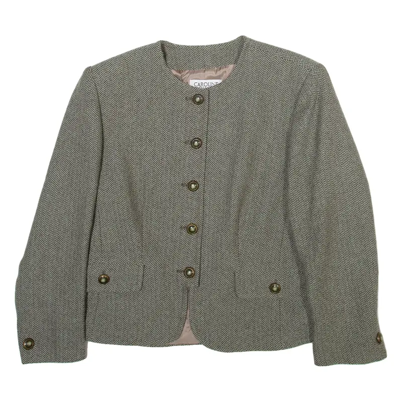 Caroline Rohmer Womens Blazer Jacket Green Wool Herringbone S 1