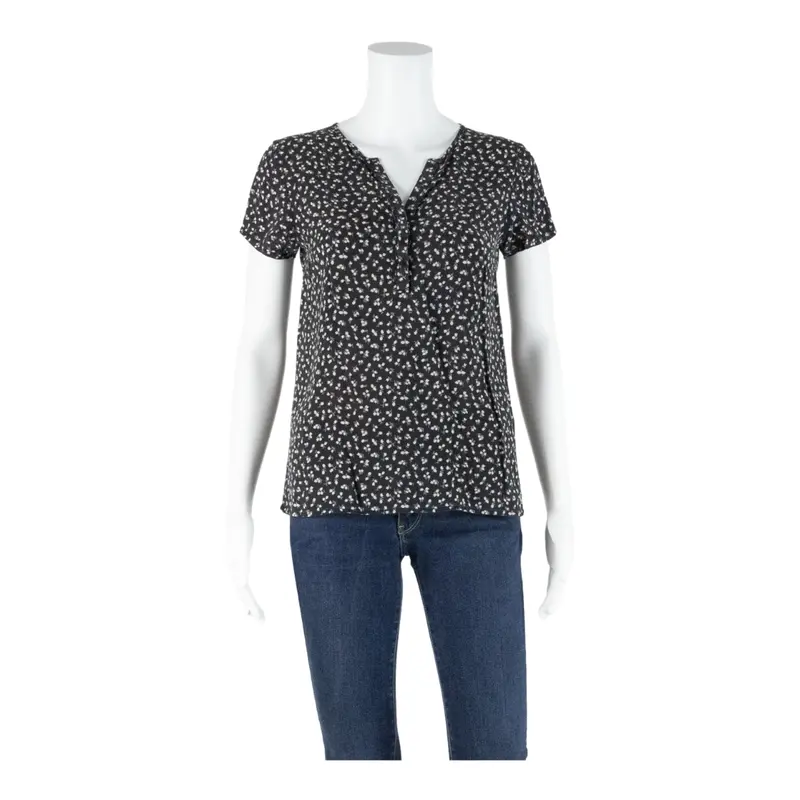 Carroll Womens Printed Top Black V-Neck Floral S 1