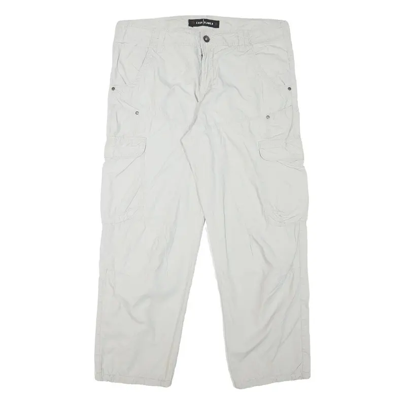 Casa Blanca Mens Cotton Blend Relaxed White Cargo Trousers W37 L29 Zip Pockets 1
