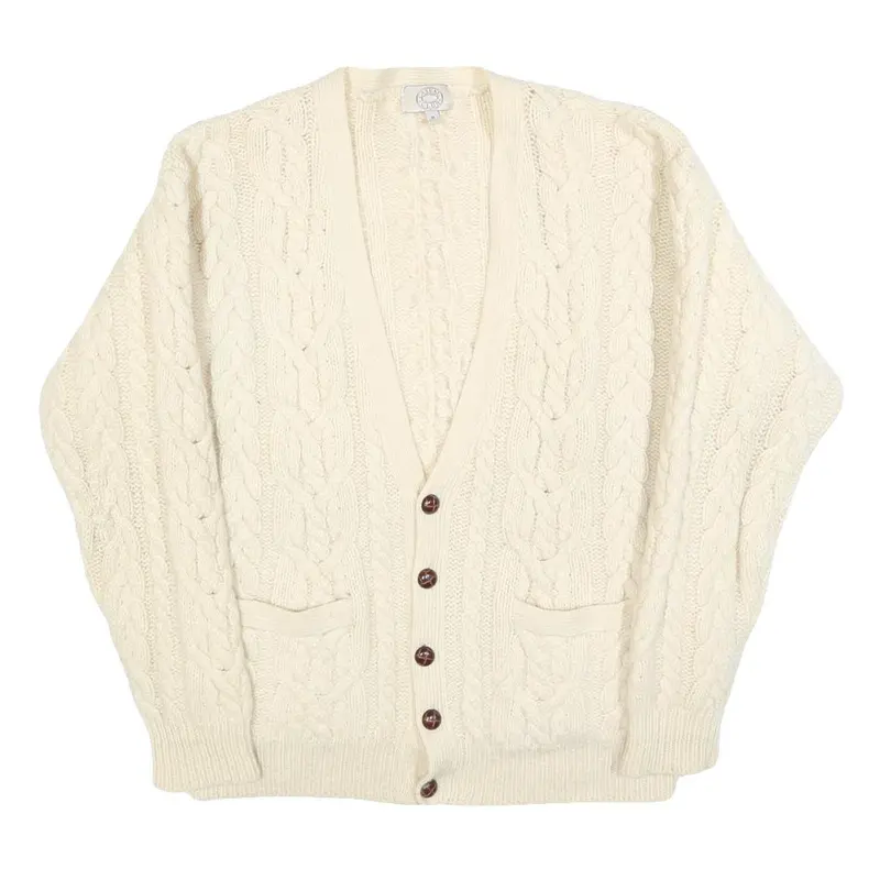 Casual Club Mens Cream Wool Cable Knit Button Up Jumper M Classic Warm 1