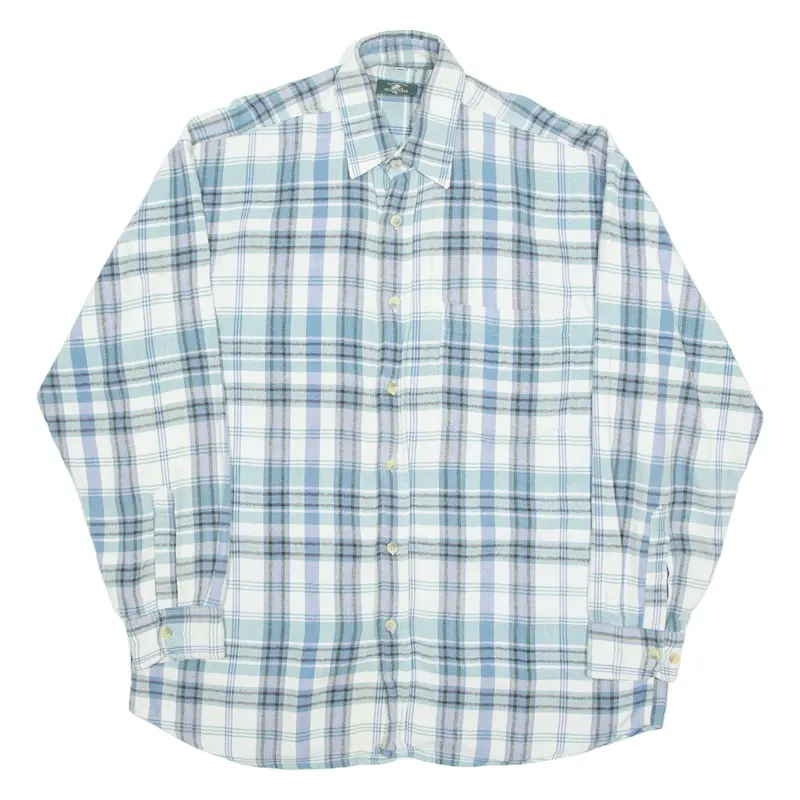 Casual Land Mens Flannel Shirt Blue 90S Plaid Long Sleeve M 1