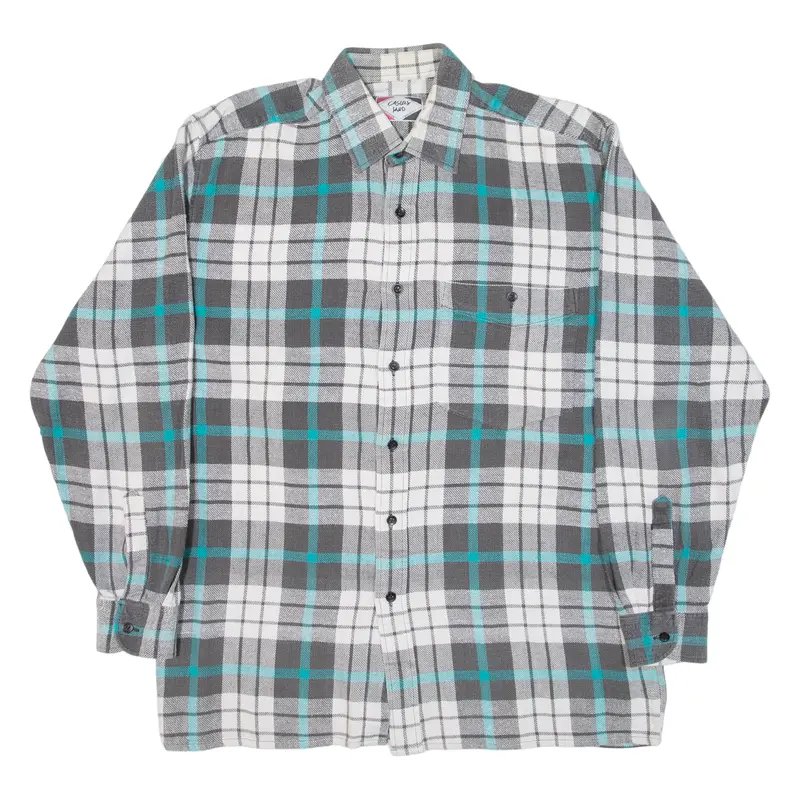 Casual Land Mens Flannel Shirt Grey Check Long Sleeve L 1