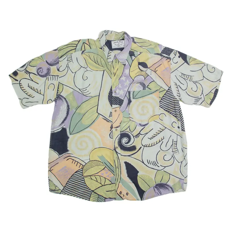Casual Wear Mens Hawaiian Shirt Green Crazy Pattern Xl 1