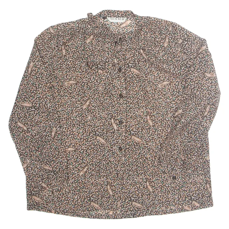 Casual Wear Womens Printed Blouse Brown Collared Long Sleeve Spotted M 1