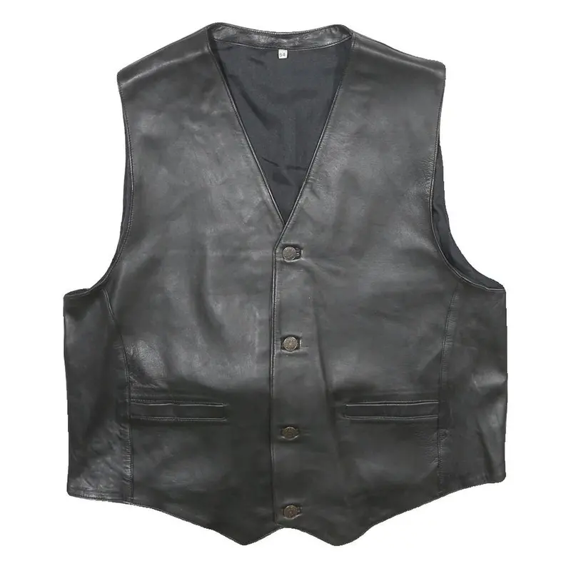Casucci Mens Black Leather Waistcoat L Leather Plain Button Closure Stylish 1
