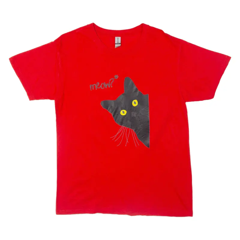 Cat Mens T-Shirt Red L 1