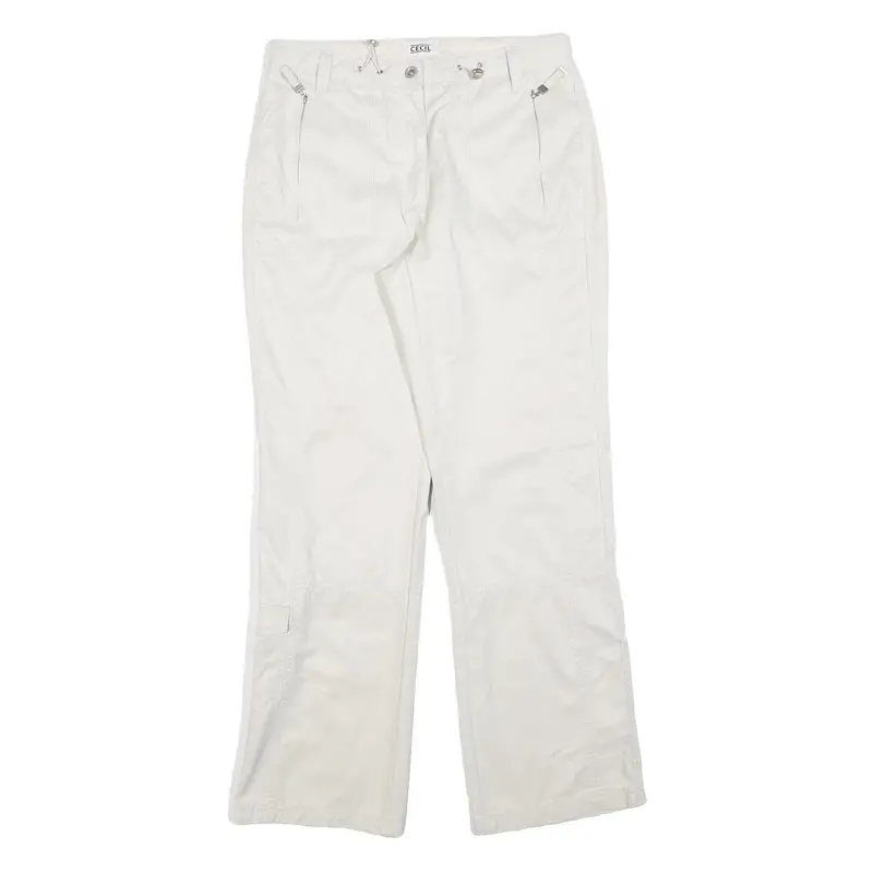 Cecil Womens Polyester Blend White Regular Fit Straight Leg Trousers W30 L32 Zip 1
