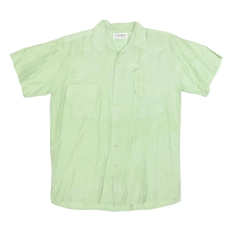 Cedars Sport Mens Green Silk Short Sleeve Shirt M Two Chest Pockets Lightweight 1