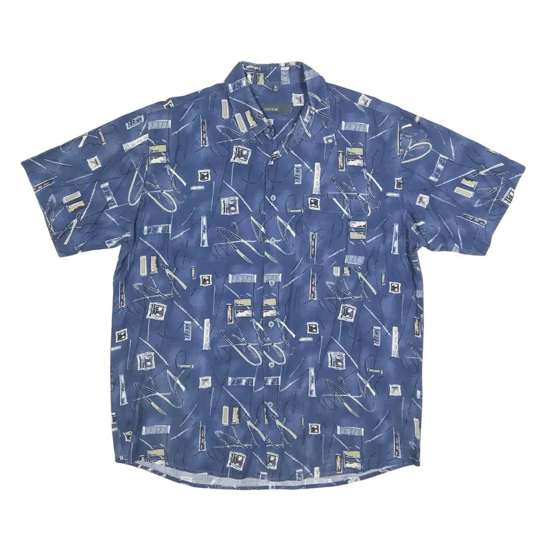Centre Line Mens Blue Abstract Print Shirt Xl Casual Cotton Blend Short Sleeve 1