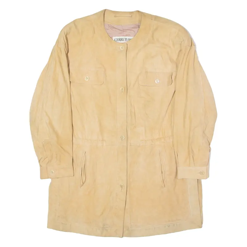 Cerruti Womens Overcoat Jacket Beige Faux Suede 90S Uk 10 1