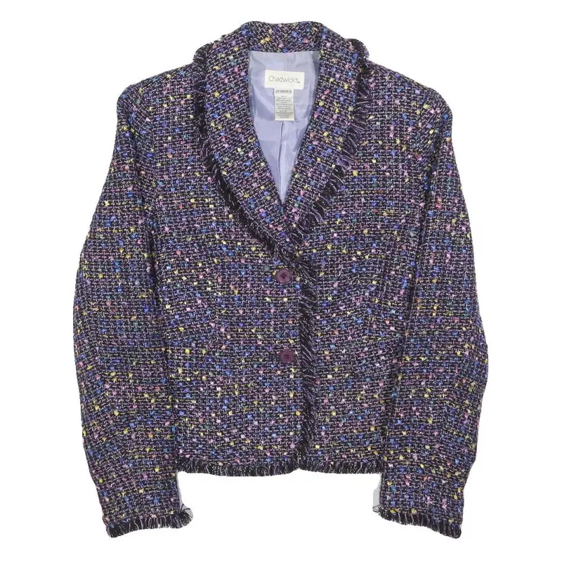Chadwicks Womens Blue Plain Button Jacket S Woven Classic Fit Fringed Trim 1