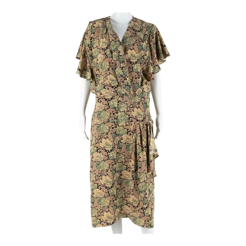 Chadwyck Womens Day Dress Beige Paisley Short Sleeve Midi L 1