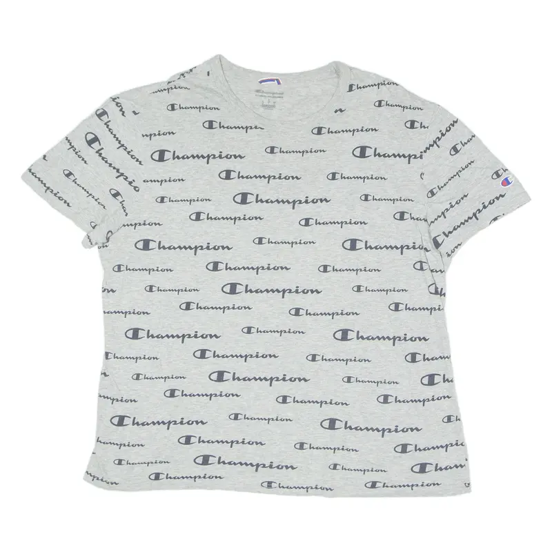 Champion All Over Print Womens T-Shirt Grey Crew Neck L 1