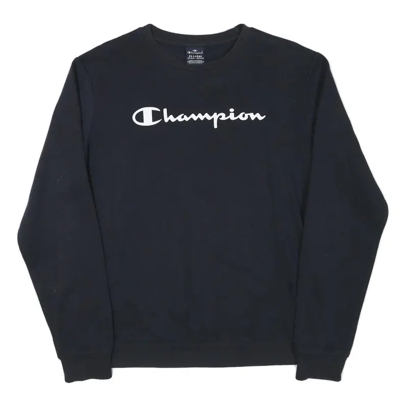 Champion Boys Black Cotton Blend Crew Neck 2Xl Logo Print Sweatshirt 1