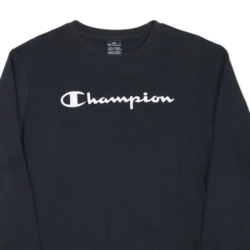 Champion Boys Black Cotton Blend Crew Neck 2Xl Logo Print Sweatshirt 2