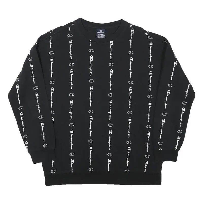 Champion Boys Black Crew Neck Xl Logo Print Cotton Blend Sweatshirt 1