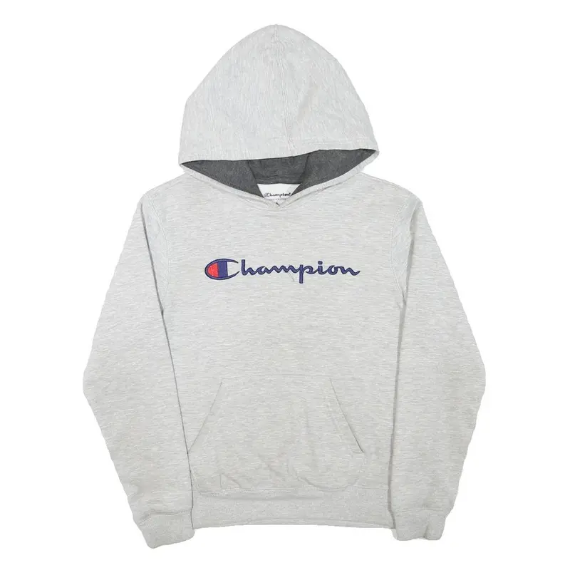 Champion Boys Grey Hoodie L Cotton Blend Pullover Logo Sweatshirt 1