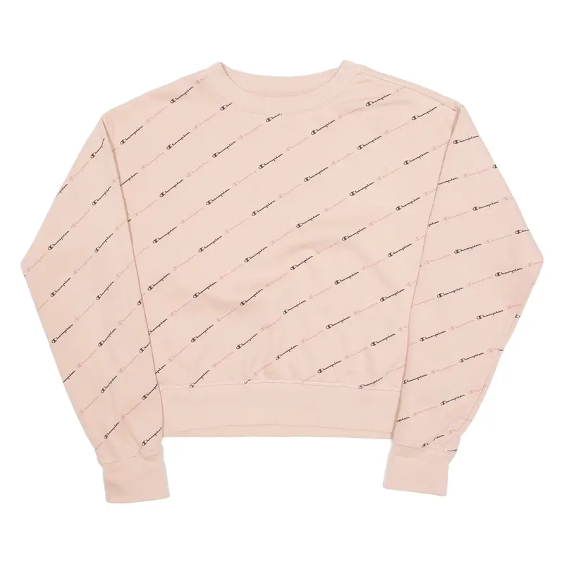 Champion Cropped Womens Sweatshirt Pink Crew Neck L 1