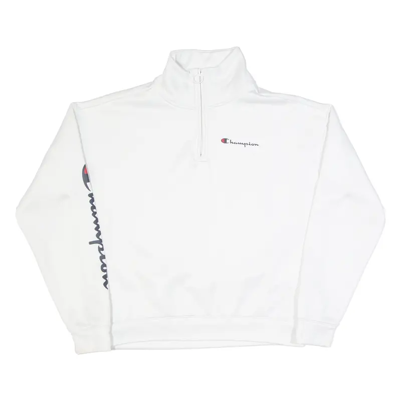 Champion Cropped Womens Sweatshirt White 1/4 Zip Xs 1