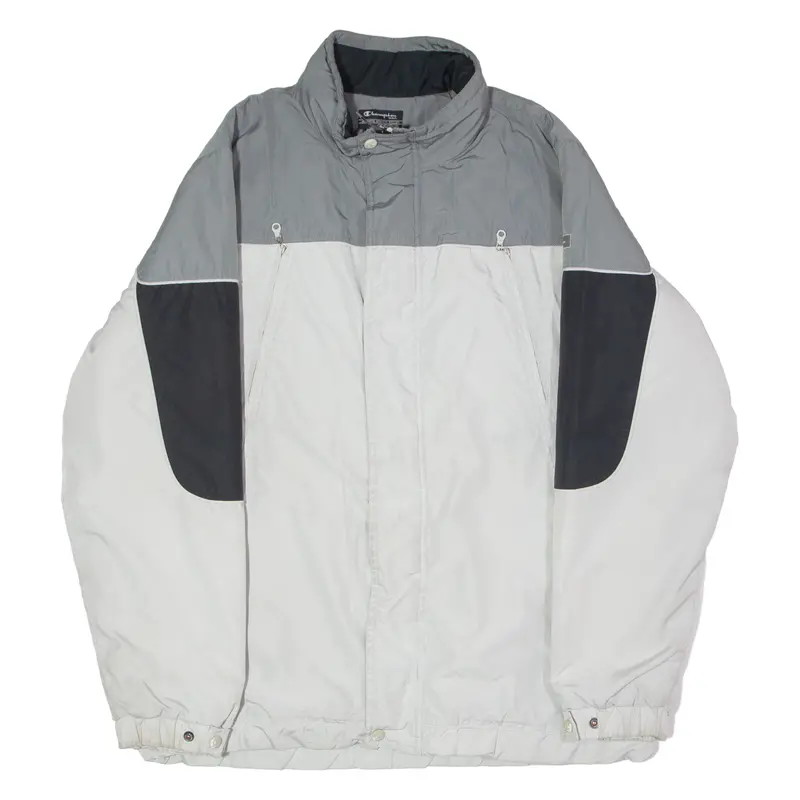 Champion Insulated Mens Jacket Grey Hooded Colourblock Xl 1