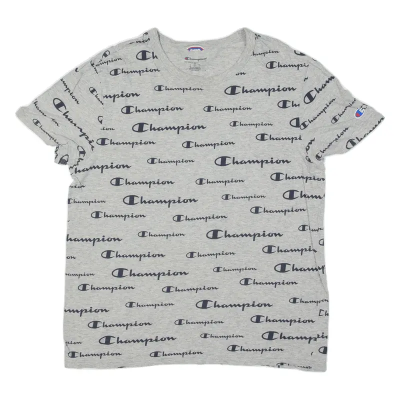 Champion Logo All Over Print Mens T-Shirt Grey M 1
